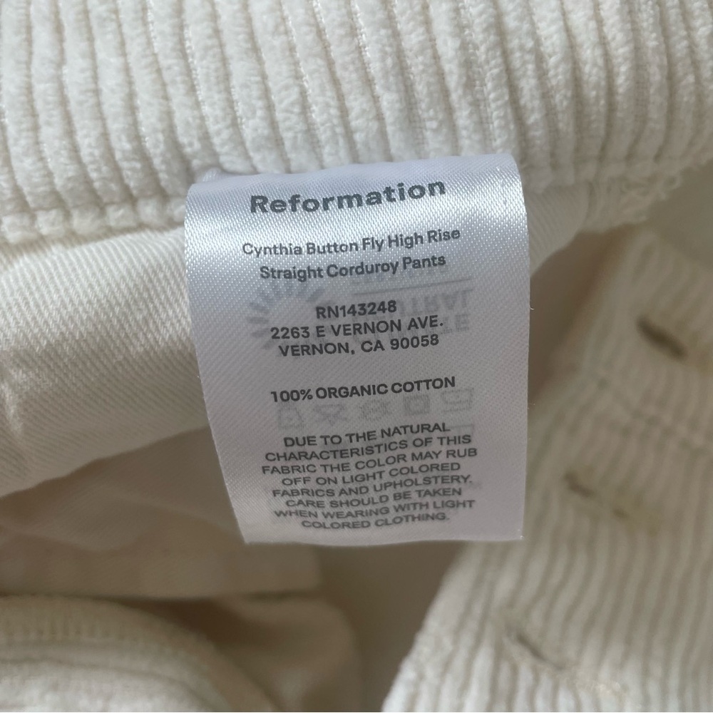 Reformation Cynthia Button Fly High Rise Straight Corduroy Pants in Cream - Picture 9 of 10